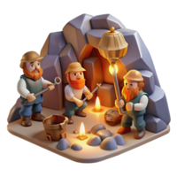 vibrant classic Dwarves Mining for Gems in a Cave high quality png