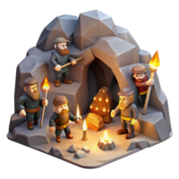 beautiful minimalist Dwarves Mining for Gems in a Cave authentic png