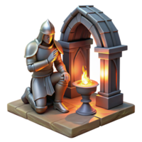 serene rustic A Lone Knight Kneeling Before a Mystical premium png