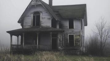 An old abandoned house in the fog photo