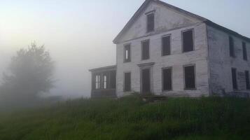 An old abandoned house in the fog photo