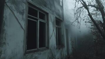 An old abandoned house in the fog photo