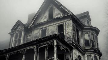 A creepy old house in the fog photo