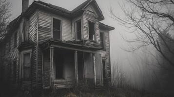 An old abandoned house in the fog photo