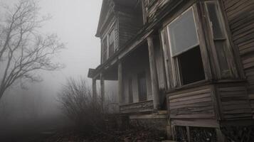 An old abandoned house in the fog photo