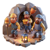 vibrant minimalist A Group of Dwarves Mining for Gems in a Ca detailed png