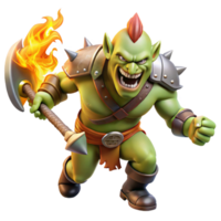 extraordinary contemporary A Fierce Orc Warrior Wielding a Flaming A professional png