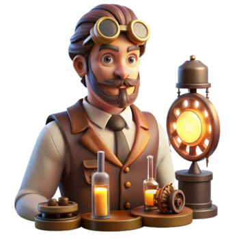 elegant abstract A Portrait of a Steampunk Inventor in a Wo high resolution png