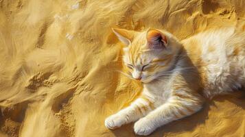 A cat laying in the sand photo