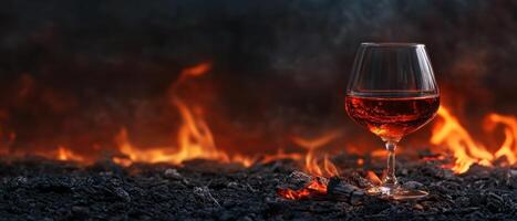 A glass of wine on a fire photo