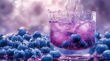 Blueberry juice with water in a glass photo