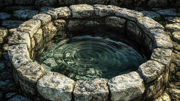 An old stone well with water in it photo