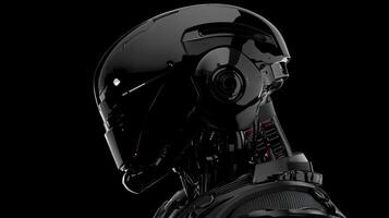 A robot in black and pink with a helmet photo