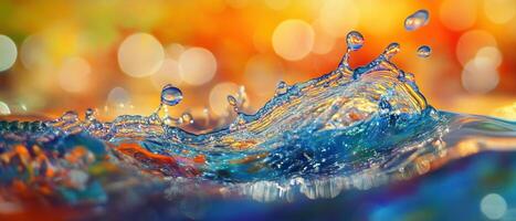 A vibrant splash of water against a colorful background, showcasing movement and fluidity. photo