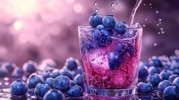 Blueberry juice being poured into a glass photo