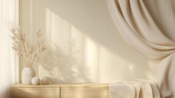 A room with a window and a white curtain photo