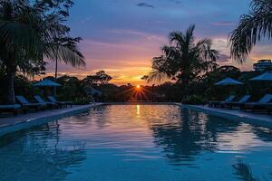 luxury swimming pool in hotel pool resort photo