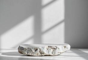 Professional Stone Display Scene with Soft Shadows, Soft Grey Environment, Premium Product Setup photo