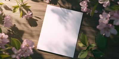 Blank white canvas with cherry blossom shadows photo