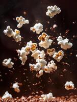 Popcorn explosion effect with close up details for creative design photo