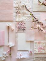 Sakura inspired interior design mood board for creative ideas and decor inspiration photo