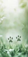 Tranquil green nature scene with subtle bunny paw prints for spring design photo