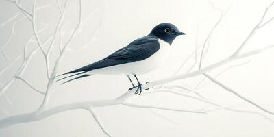 Hyper realistic close up of a swallow on a winter tree branch photo