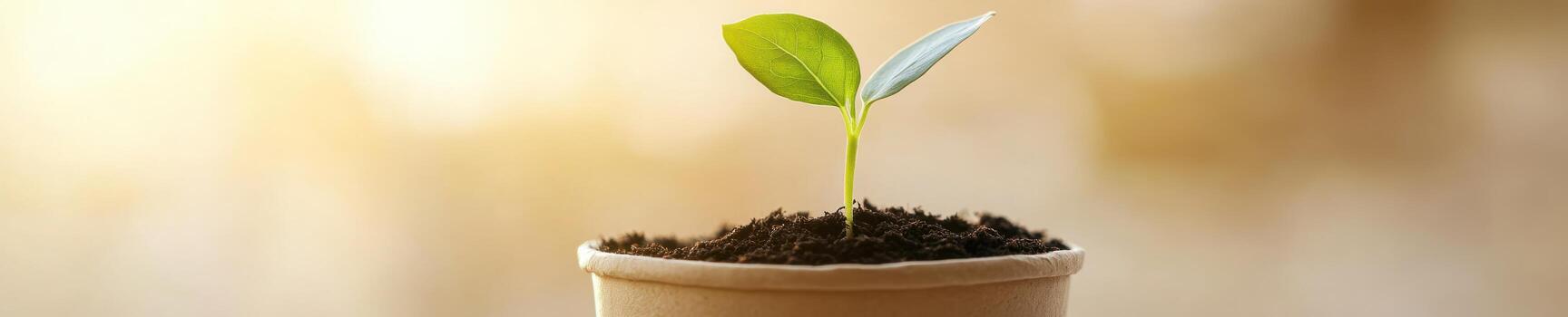 Fresh seedling in biodegradable paper cup symbolizing eco friendly growth photo