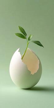 New life concept with young sprout emerging from cracked egg shell photo