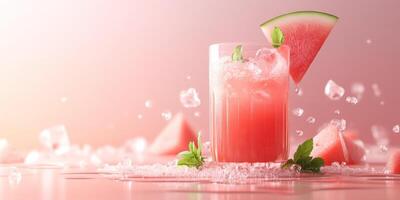 Refreshing watermelon juice with ice and mint for summer hydration photo