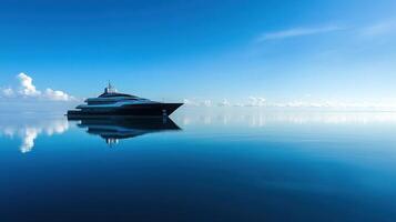 Luxury yacht floating tranquilly on a calm sea under a clear blue sky photo