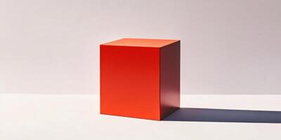 Bold geometric composition featuring a vibrant red square with shadow photo
