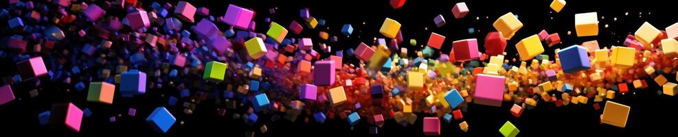 Vibrant abstract pixel explosion with colorful cubes in motion photo