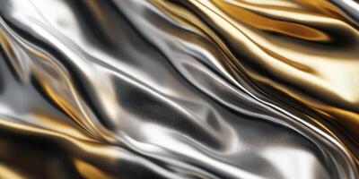 Artistic fusion of gold and silver textured waves for elegant design concepts photo
