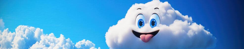 Playful cloud with big smile under clear blue sky for whimsical designs photo