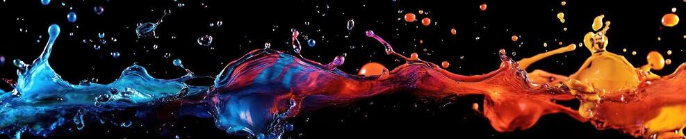 Multicolored paint splashing in hyper detailed macro shot for artistic inspiration photo