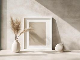 Modern minimalist living space with elegant natural decor elements photo