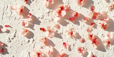 Delicate pink petals on textured white surface for spring aesthetic design photo