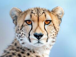 Minimalist close up of cheetah face in calm natural light photo