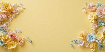 Elegant floral arrangement on soft yellow background for spring decor photo