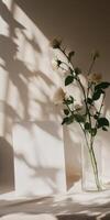Minimalistic still life with roses and shadows for elegant interior design photo