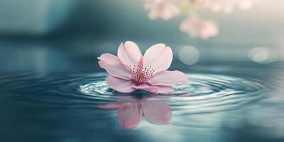 Tranquil blossom on water with ripple effects in nature inspired setting photo