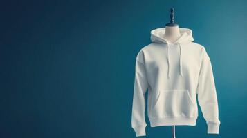Minimalist fashion concept with blank white hoodie in modern studio setting photo