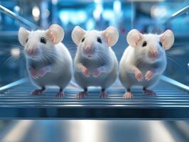 Laboratory mice in sterile environment for scientific research and experimentation photo