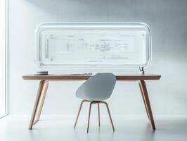 Minimalistic holographic AI interface in a modern design workspace photo
