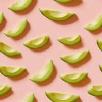 Ultra realistic seamless pattern of minimalistic green melon slices on peach background for modern design photo