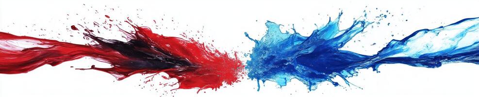 Energetic and dynamic collision of red and blue paint burst for creative design photo