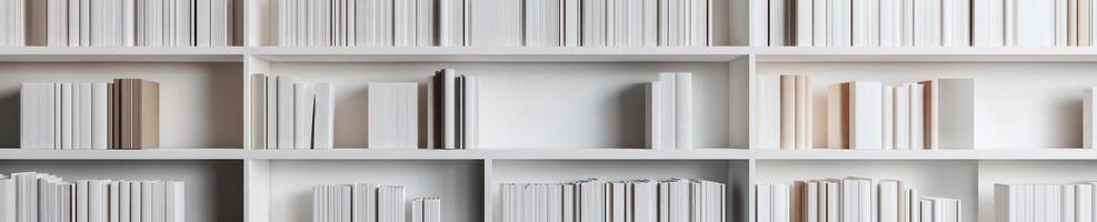 Minimalist design of seamless endless white bookshelf array for modern interior concepts photo