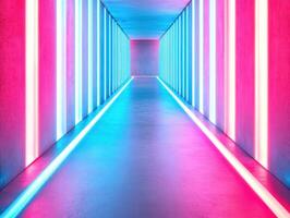 Futuristic neon gradient tunnel with vibrant pink and blue lighting photo