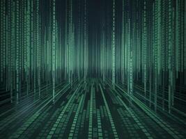 Abstract green digital environment with vertical lines creating a futuristic and immersive atmosphere. photo